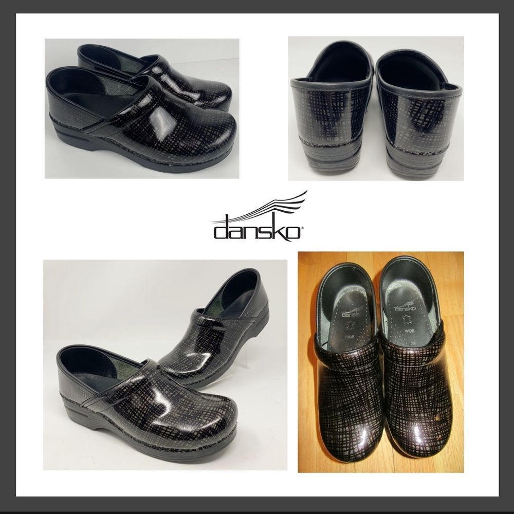 Dansko Professional Patent Leather Black Metallic Sparkle Plaid Clog Size 39